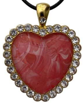 Hand Crafted Pink Fluid Art Heart Pendant Necklace by Svetlana Yeung Size OS